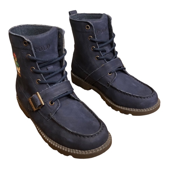 Ralph Lauren Polo Bear Boys Big Kid Ranger Hi Lace Up Leather Fashion Boot NWOT - Picture 4 of 13